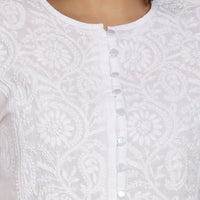 Paramount Women's  Chikankari White Ethnic Cotton Short Kurti/Top