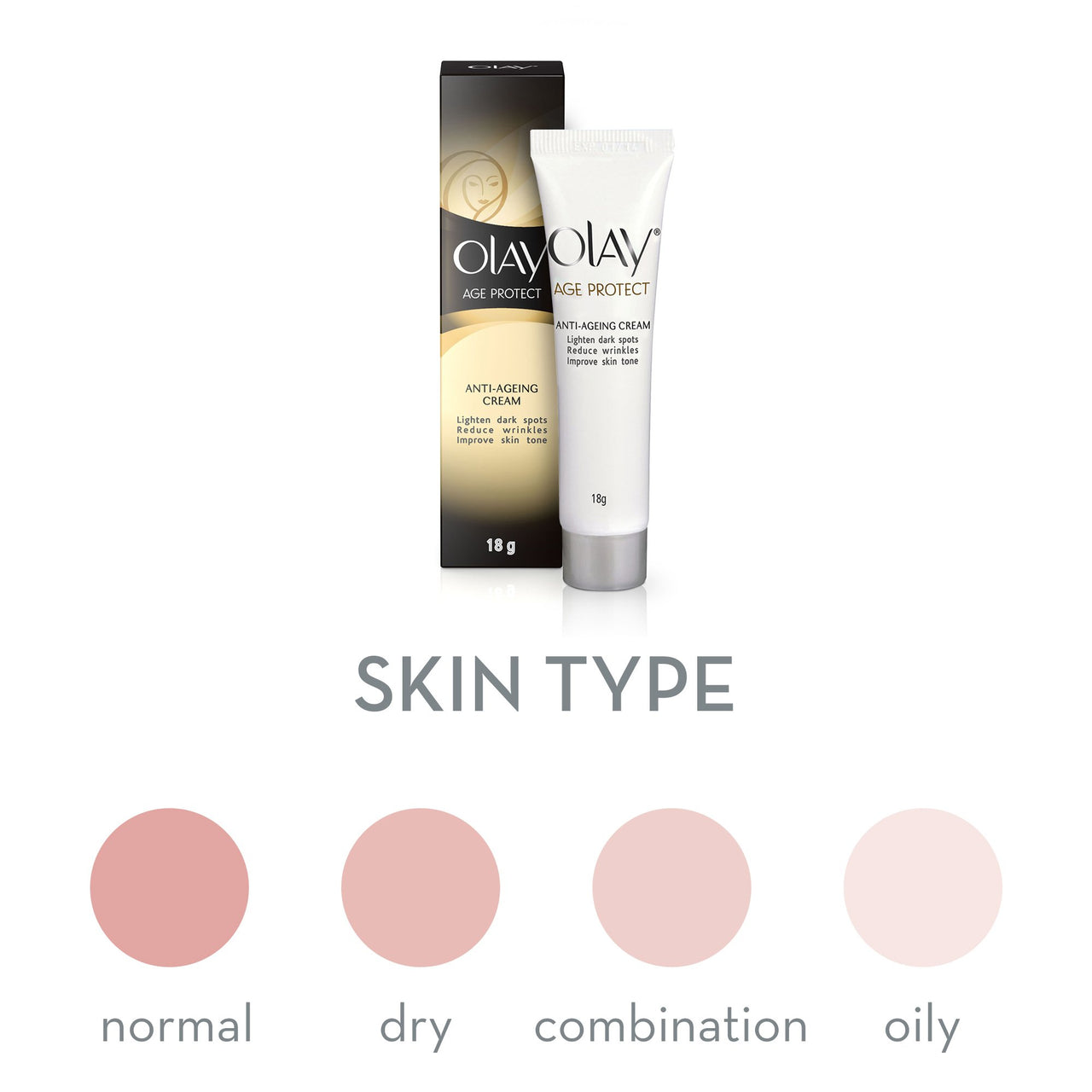 Olay Age Protect Anti-Ageing Cream | Lightens Dark Spots and Reduces Wrinkles | Normal, Oily, Dry, Combination Skin | 18g