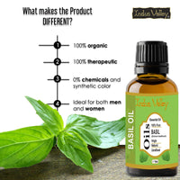 Indus Valley 100% Pure Natural & Organic, Undiluted Basil Essential Oil with Glass Dropper for Skin, Hair Care -15ml