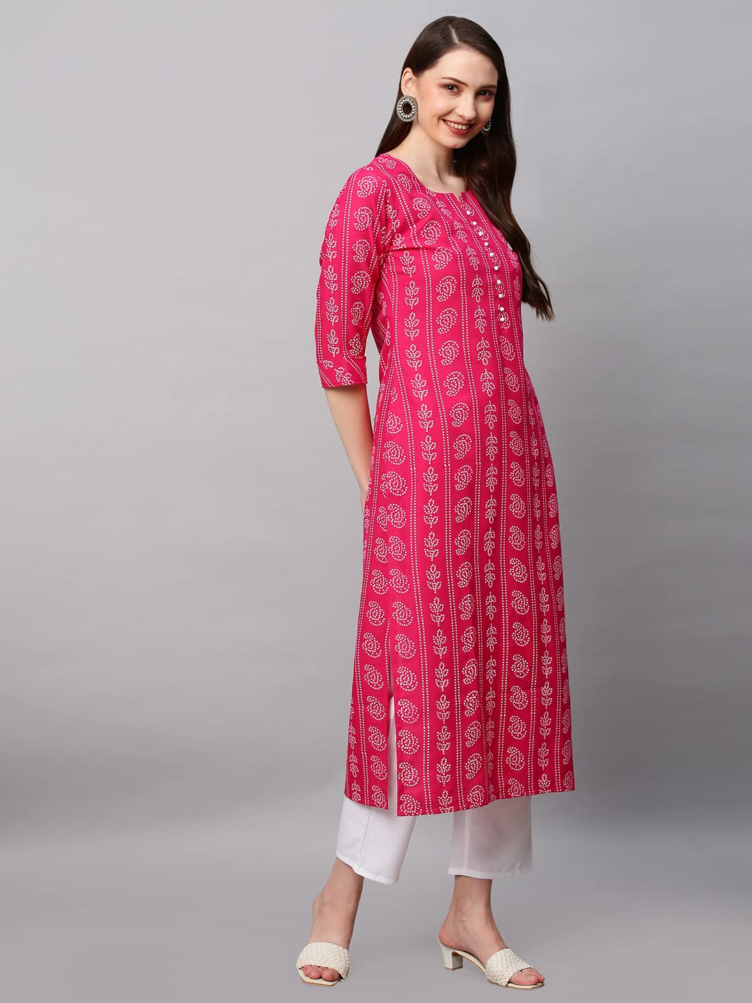 GoSriKi Women's  Cotton Blend Printed Straight Kurta