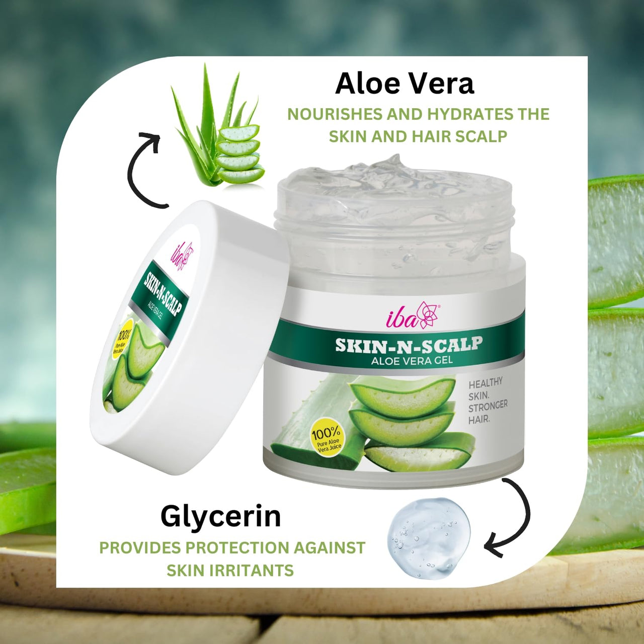 Iba Skin - N - Scalp Aloe Vera Gel for Face, Skin & Hair 100g | 100% Pure Aloe Vera Gel | For Hydrates, Moisturizes, Nourished and Glowing, Healthy Scalp and Stronger Hair | Halal Certified & Vegan