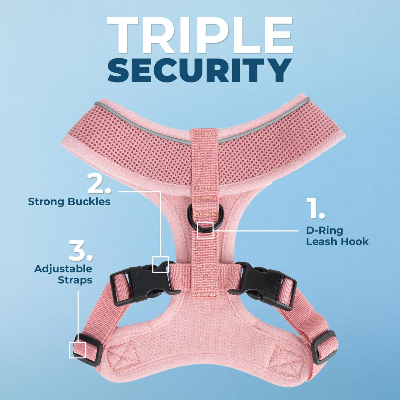 Aerolite No Pull Mesh Dog Harness with Lightweight, Soft, Breathable Chest Coverage, Reflective Stitching, and Adjustable Straps for Walking, Running, Training, Heavy Duty and Durable - Pink, L