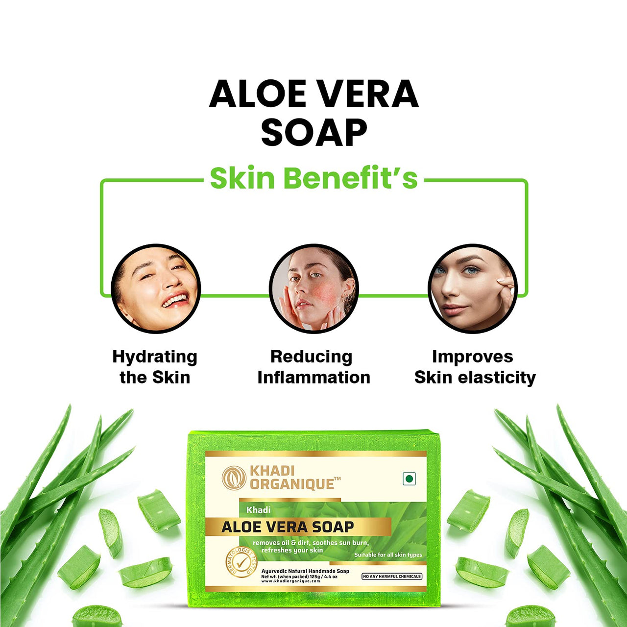 Khadi organique handmade aloevera soap pack of 3 100% herbal natural soap