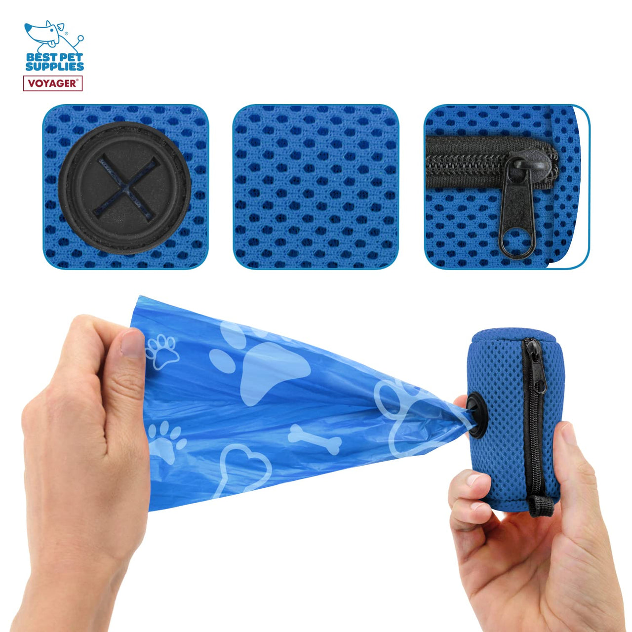 Best Pet Supplies 2-Pack Dog Poop Bag Holder Leash Attachment, Color, Reusable Mesh Dispenser Pouch for Travel, Walking, Park, and Outdoor Use, Soft and Durable with Clip-On - Mesh Royal Blue