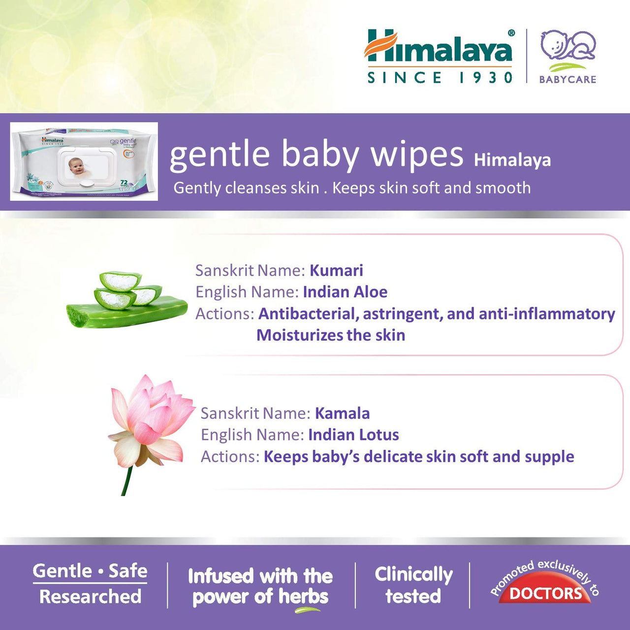 Himalaya Gentle Baby Wipes, 72 Wipes,White & Gentle Baby Soap (4N*75g)