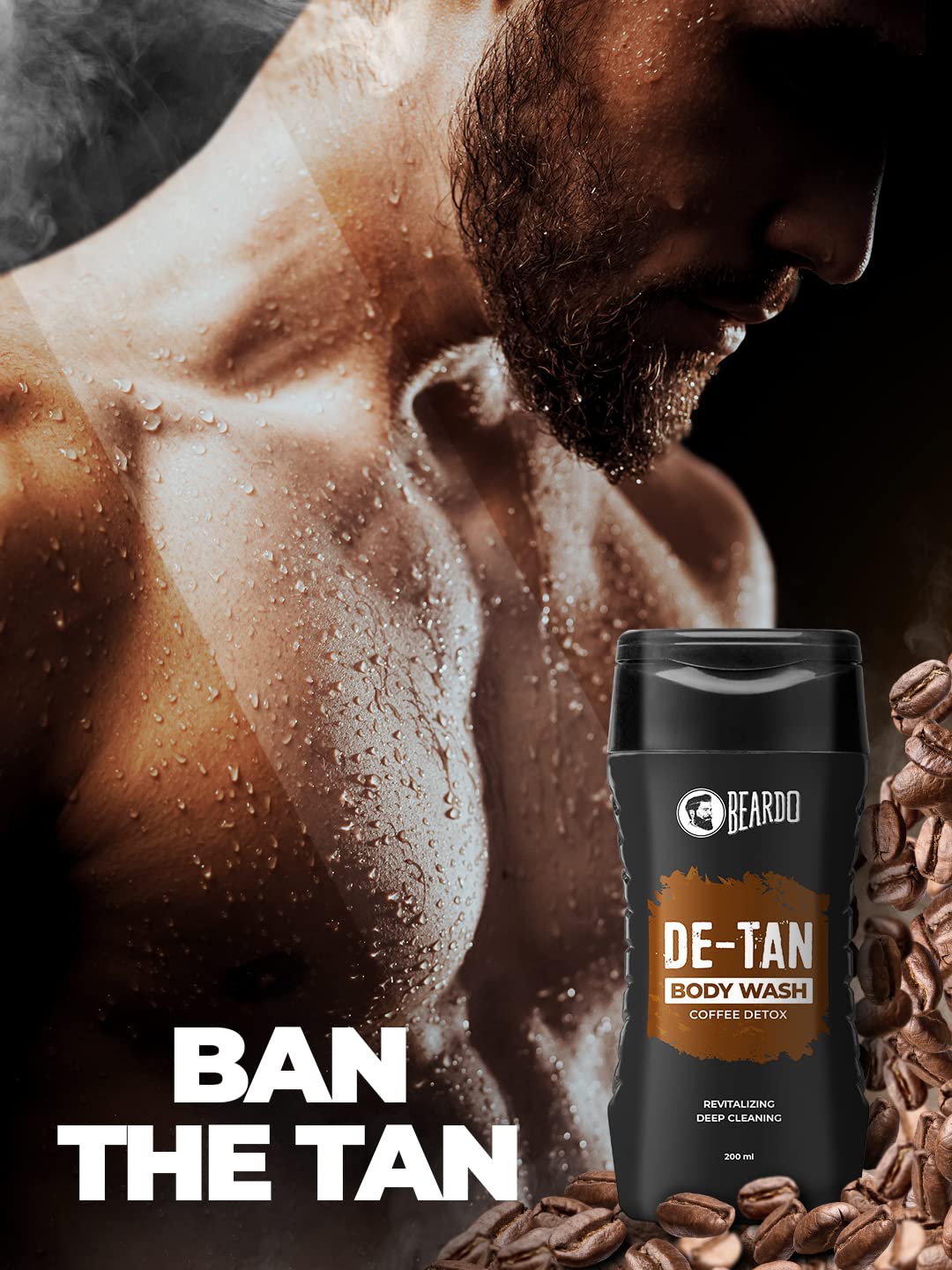 Beardo De-Tan Body Wash for Men, 200ml | Tan Removal and Caffeine Body Wash | Detan With Coffee & Aloe Extracts | For Body & Face | Refreshing Fragrance