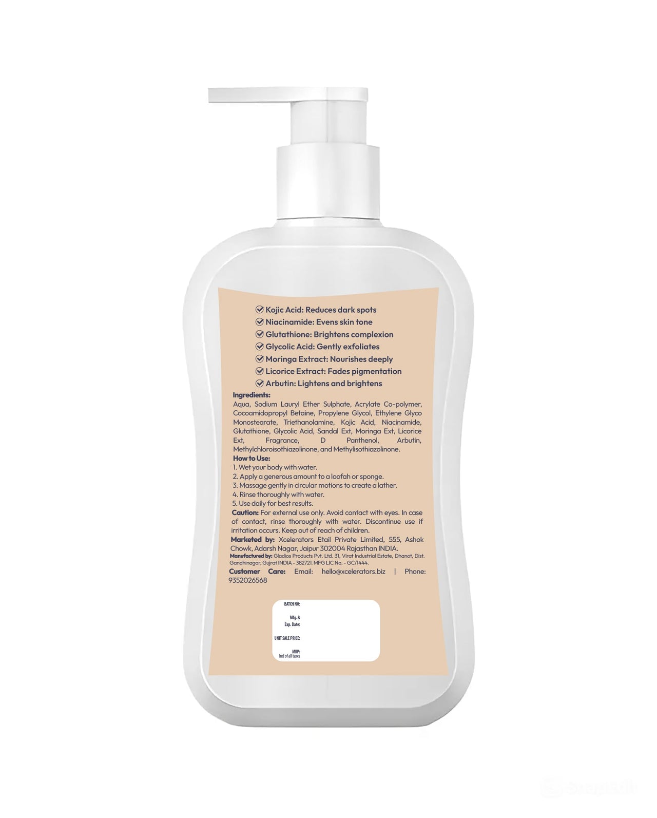 Skin Harmony AHA & BHA Kojic Acid, Glutathione and Glycolic Daily Body Wash for Skin Brightening, 200ml