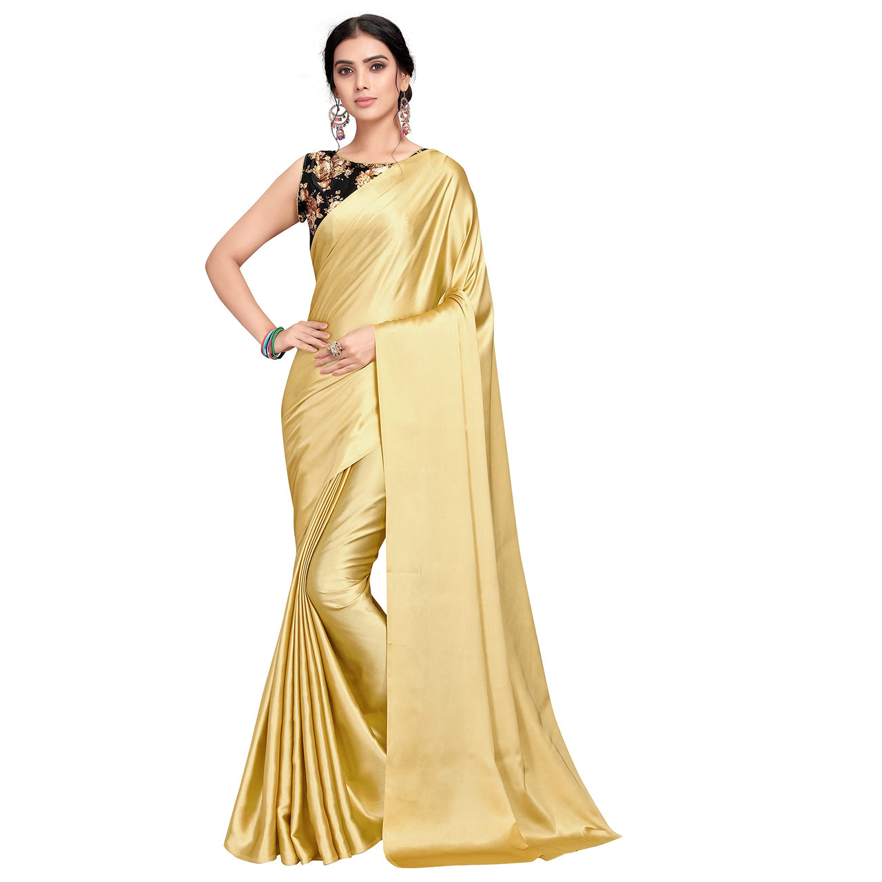 Cloud walker Women Soft Satin Silk Saree With Digital Printed Unstiched Blouse Piece(5.5m Saree +0.8m Blouse Piece).