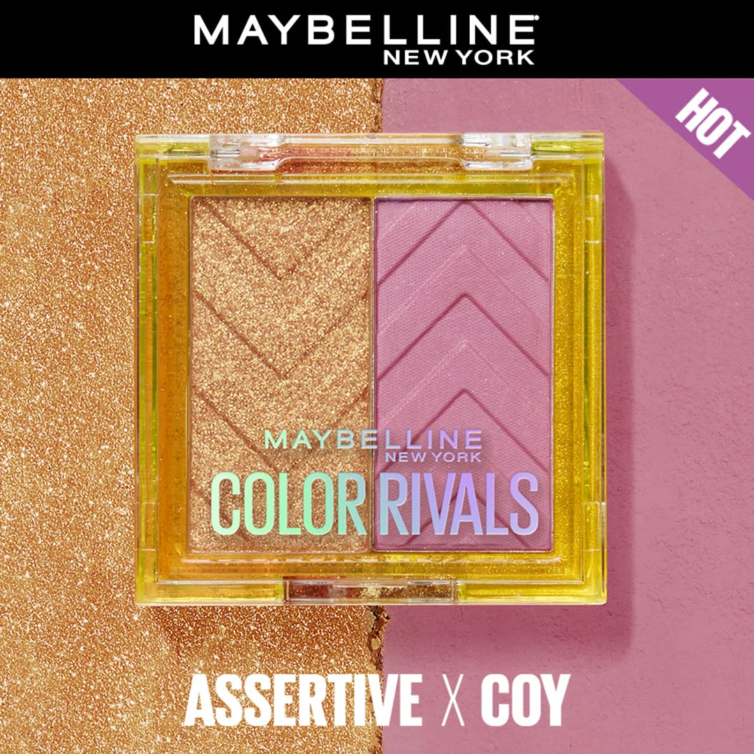 Maybelline New York Color Rivals Pigmented Eyeshadow Palette, Long lasting, Sweatproof, Waterproof, Matte, Shimmer : Assertive x Coy, 3g