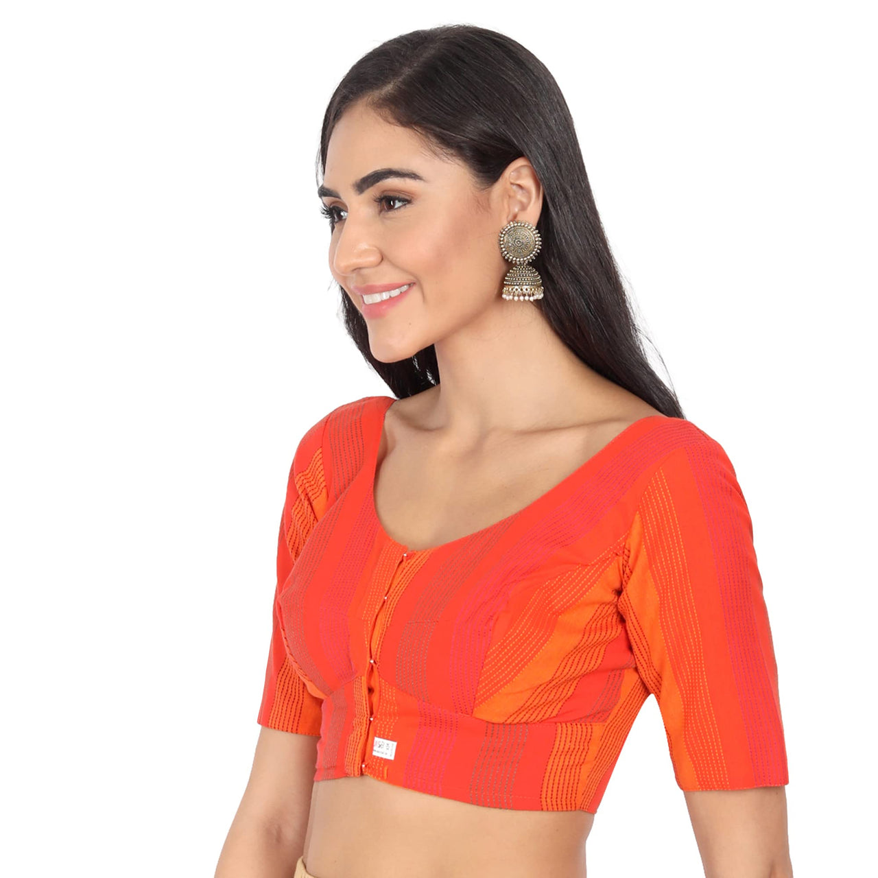 JISB Women's  Cotton Geometric Half Sleeve Blouse