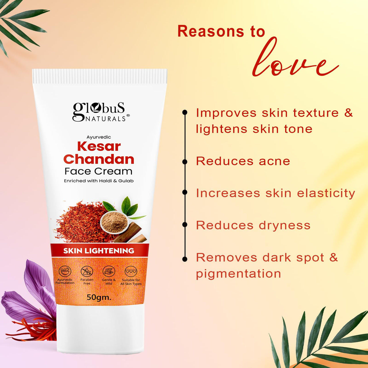 Globus Naturals Daily Glow Kesar Chandan Face Cream with SPF, Skin Lightening Formula For All Skin Types, 50 gm (Pack of 3)