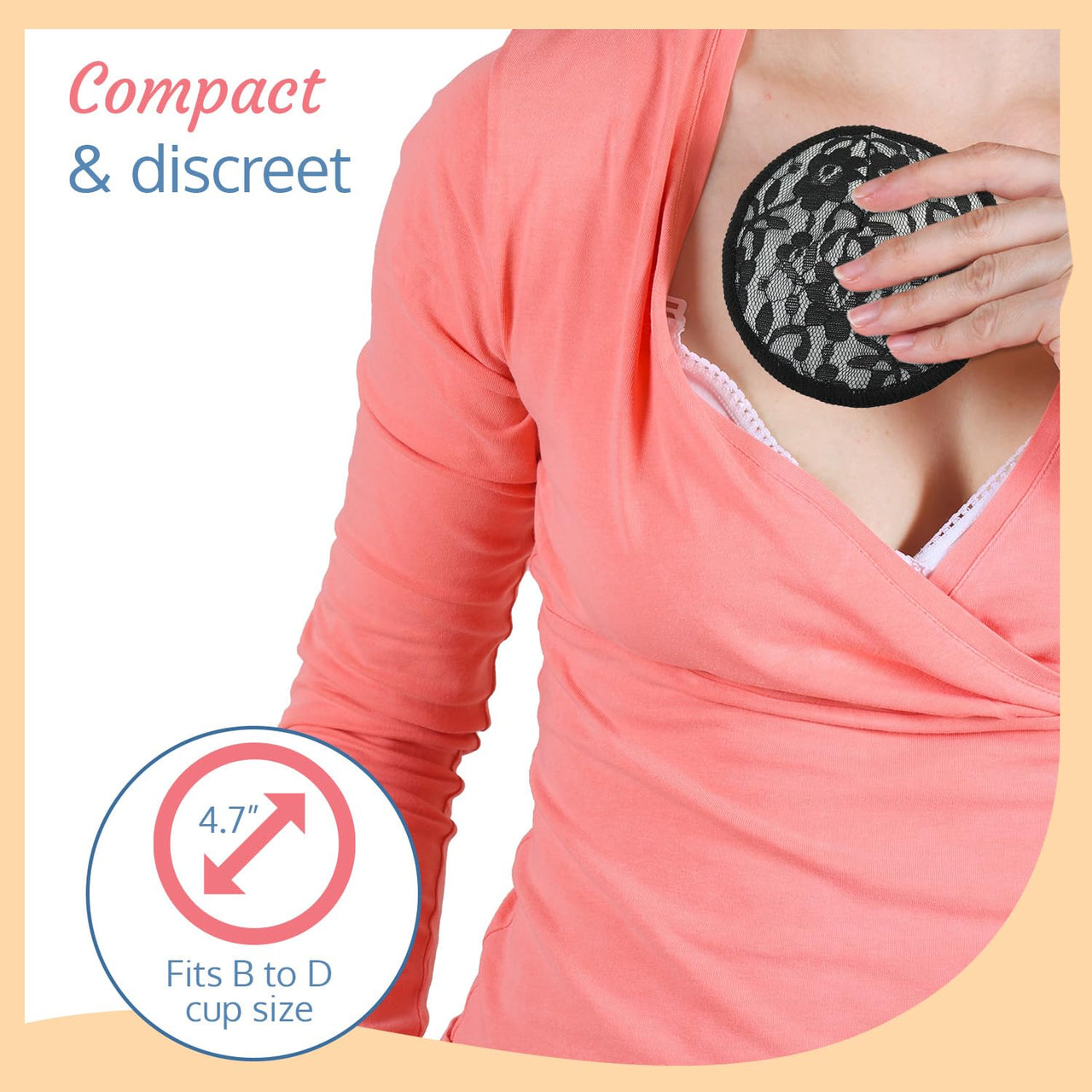 LuvLap Natural Bamboo Washable Nursing Breast Pads for Breast feeding mothers, Beautiful Lace Style, Contoured Shape for snug fit, Nipple Pad, Includes Laundry Bag, Super absorption, 6Pc