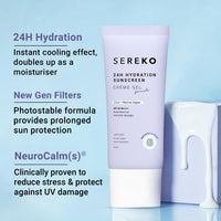 Sereko Sunscreen SPF 50 PA++++ Creme Gel with Zero White Cast for Women & Men | 24hrs Hydration, Quick Absorbing & Non Greasy | UVA+UVB & Blue Light Protection | Suitable to All Skin Type
