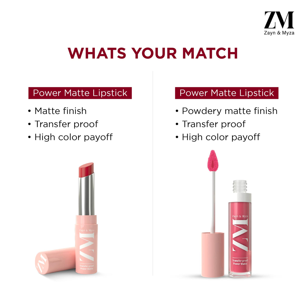 ZM Transfer-Proof Power Matte Bullet Lipstick, Vegan, 3.2 g (Marvellous Mauve)