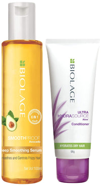 Biolage Smoothproof Deep Smoothing 6-In-1 Professional Hair Serum For Women & Men For Frizzy Hair & Biolage Hydrasource Conditioner | Paraben Free|Intensely Hydrates Dry Hair | For Dry Hair