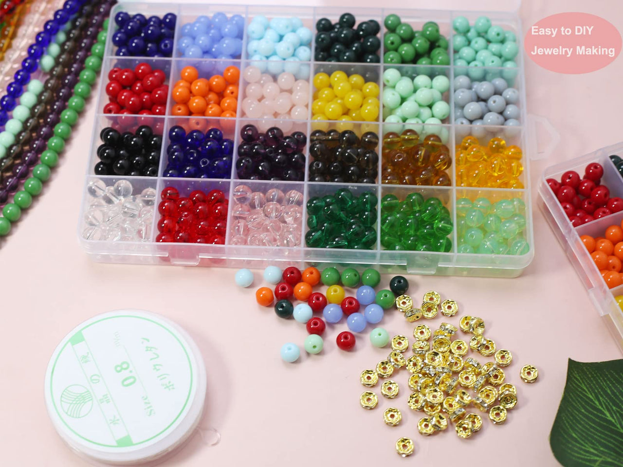 Pamir Tong 720PCS 8mm Glass Round Beads Bulk Crystal Beads Bracelet Beads Making Kit Healing Chakra Beads with 500pcs Space Loose Beads for Jewelry Making and DIY Crafts (8mm Solid&Clear) 8mm solid glass set
