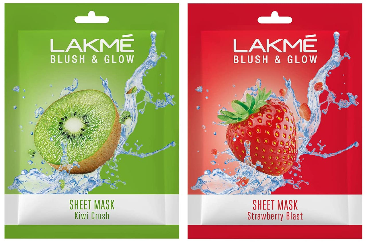 Lakmé Blush & Glow Kiwi Sheet Mask, 20 ml & Blush & Glow Strawberry Sheet Mask, 20 ml