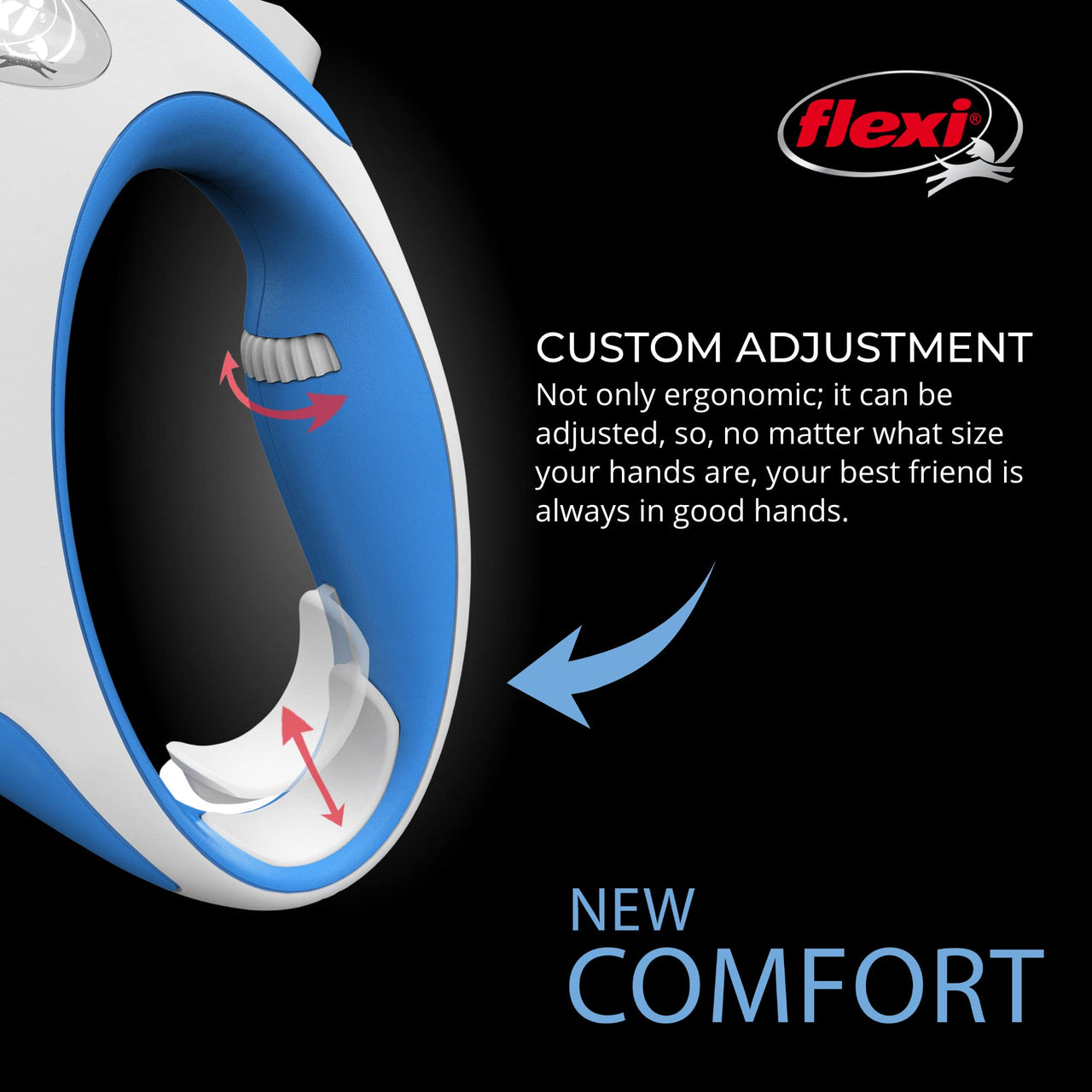 FLEXI New Comfort Retractable Dog Leash (Tape), Ergonomic, Durable and Tangle Free Pet Walking Leash for Dogs Up to 132 lbs, 16 ft, Large, Blue/Pastel Large - 16 ft