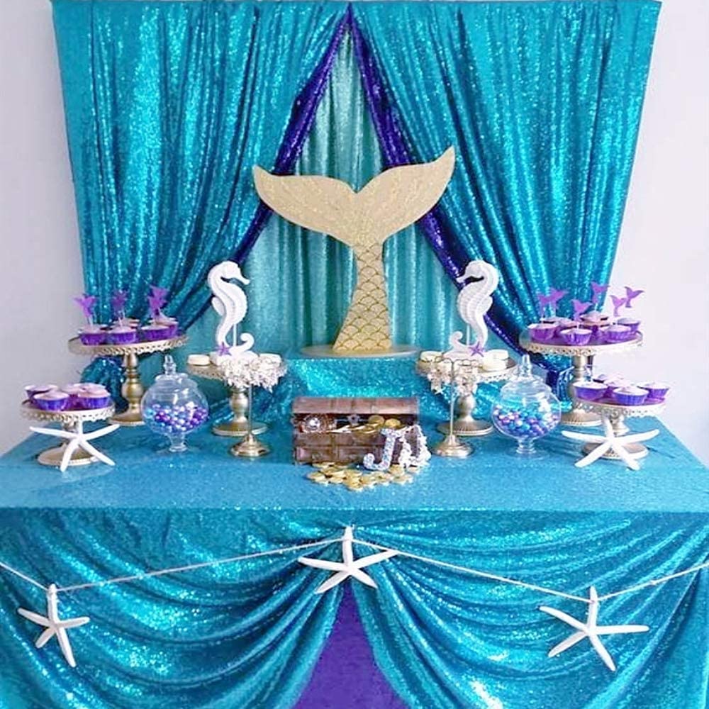 B-COOL Rectangle Sequin Tablecloth Aqua Blue Table Cloths Seamless Tablecloth 60x102 Inch for Wedding Mermaid Theme Party Banquet Blue Aqua