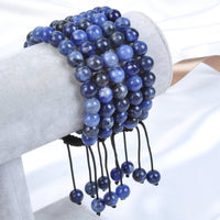 Massive Beads Natural Healing Power Gemstone Crystal Beads Unisex Adjustable Macrame Bracelets 8mm Blue Sodalite