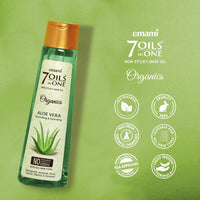 Emami 7 Oils In One Organics Aloe Vera Hair Oil | Nourishing & Hydrating| Ultra-Light & Non-Sticky | Certified Organic | Free From Parabens, Sulphates & Harmful Chemicals | For Soft, Shiny Hair, 200ml