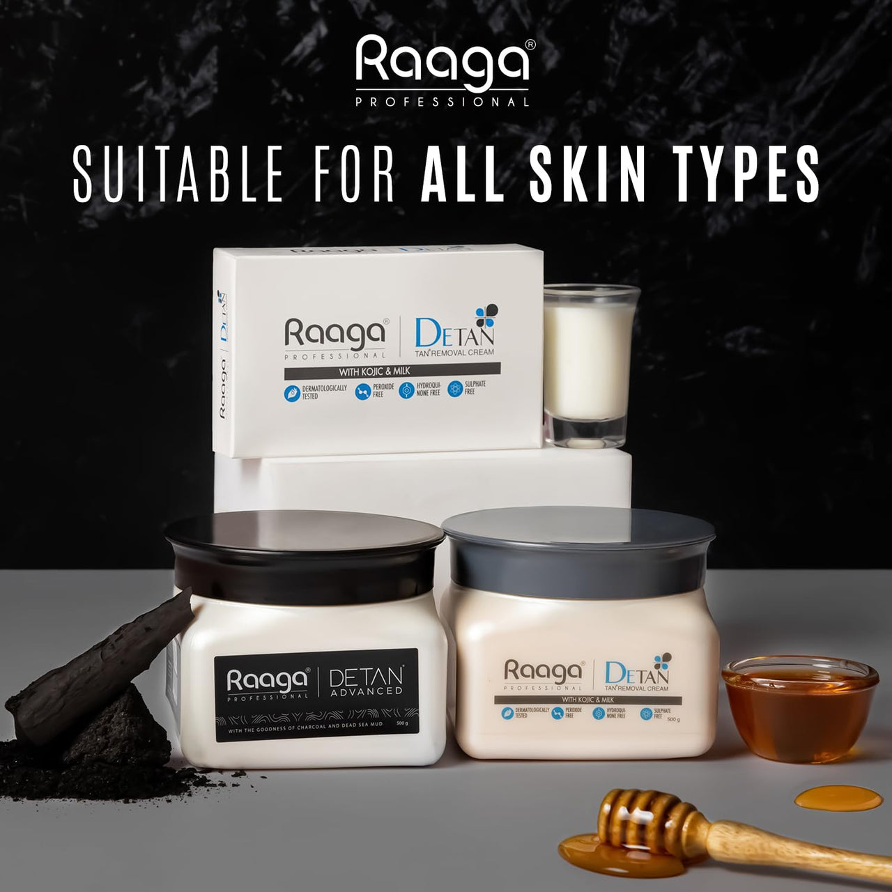 Raaga Professional De-Tan Advanced Pack | Dead Sea Mud, Charcoal, Lactic Acid & Arbutin | Peroxide, Hydroquinone & Sulphate Free Detan Face Pack (500gm)