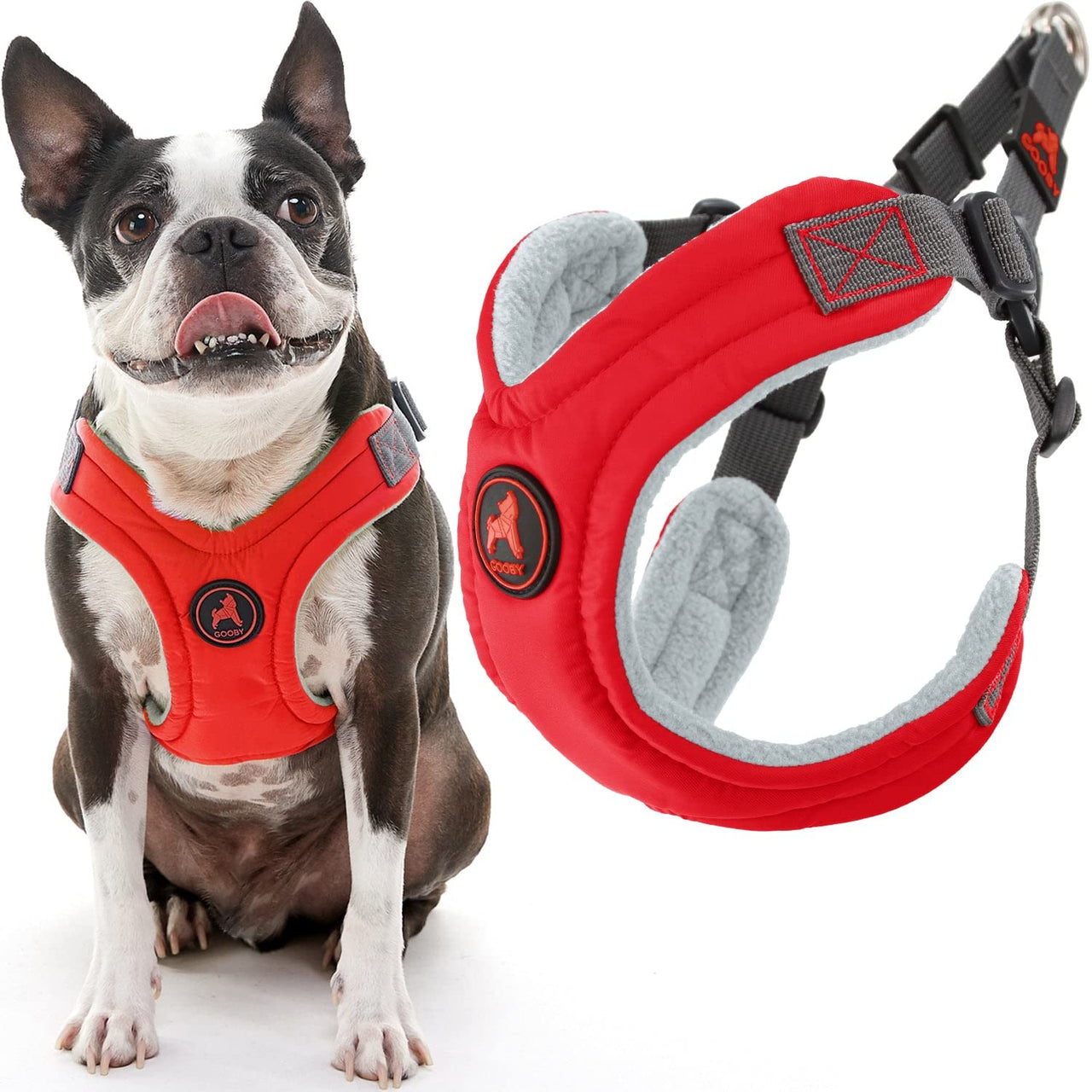 Gooby Escape Free Memory Foam Harness - Red, Large - No Pull Step-in Small Dog Harness with Four Point Adjustment - Perfect on The Go Dog Harness for Medium Dogs No Pull and Small Dogs Large Chest (16.5~24.25")