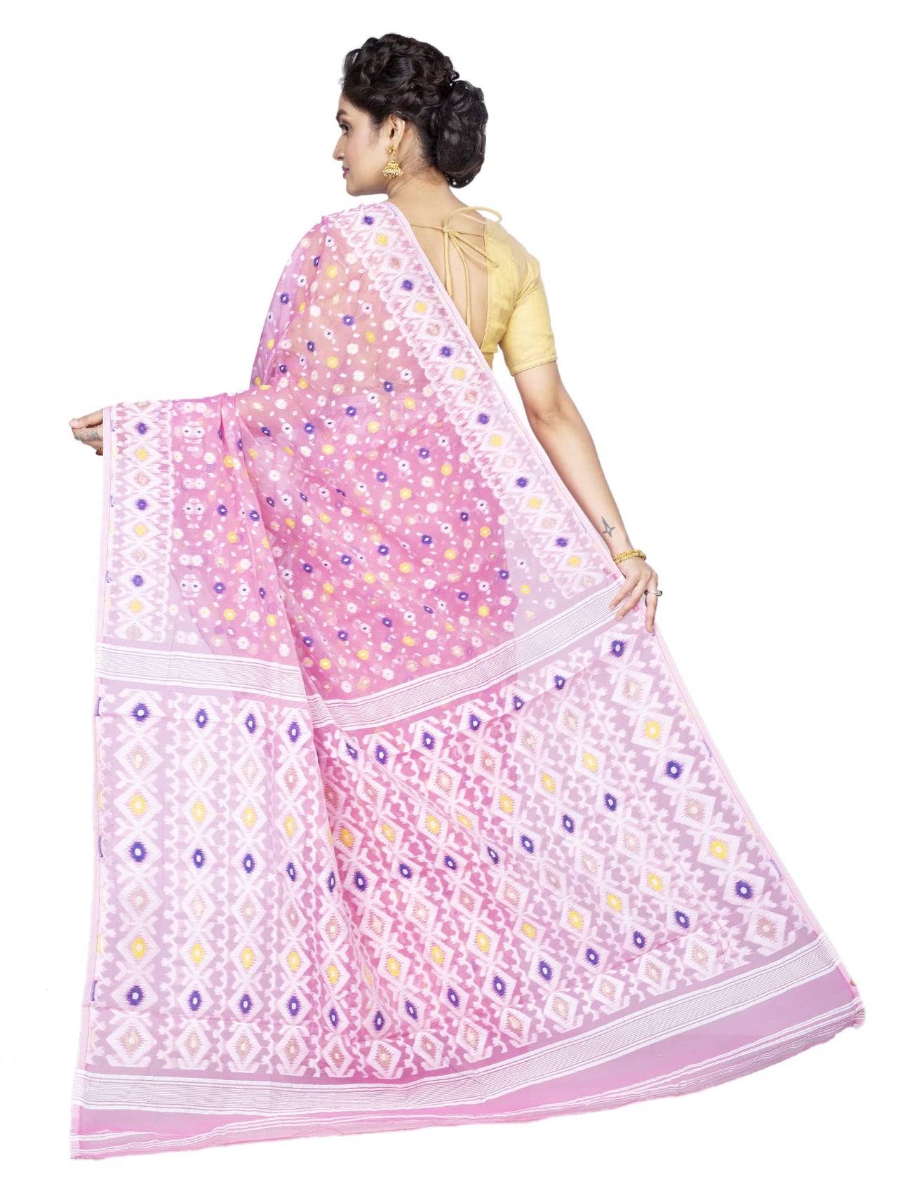 T.J. SAREES Women's  Jamdani Silk Blend Saree Without Blouse Piece