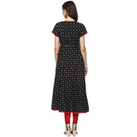 YASH GALLERY Women's  Cotton Printed Anarkali Kurta (Black;Red)