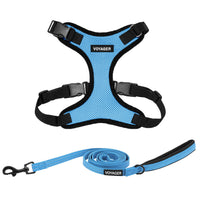 Voyager Step-in Lock Dog Harness w Reflective Dog Leash Combo Set with Neoprene Handle 5ft - Supports Small, Medium and Large Breed Puppies/Cats by Best Pet Supplies - Baby Blue/Black Trim, XL