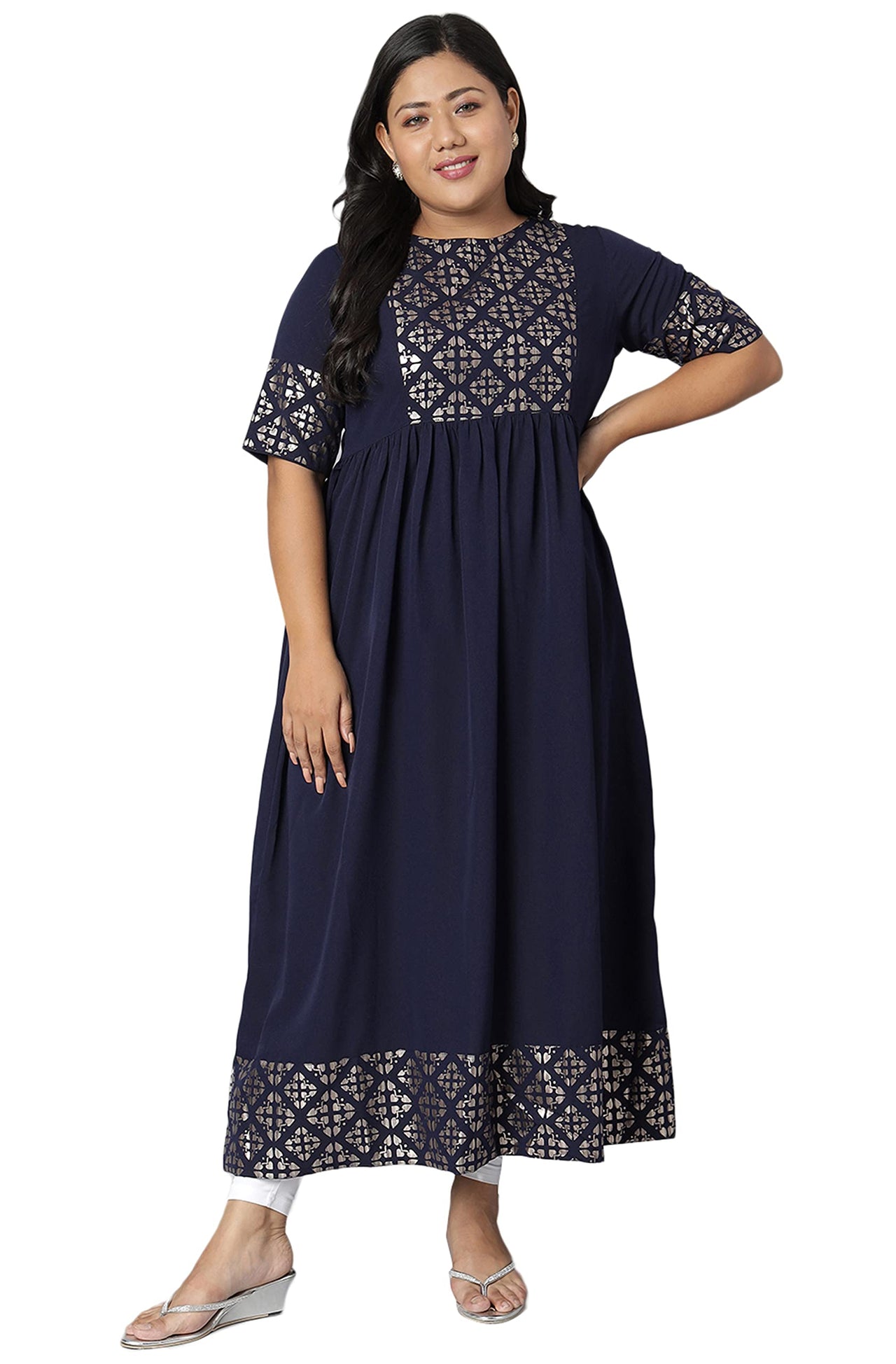 XL LOVE - By Janasya Women's  Plus Size Dark Blue Poly Crepe Kurta