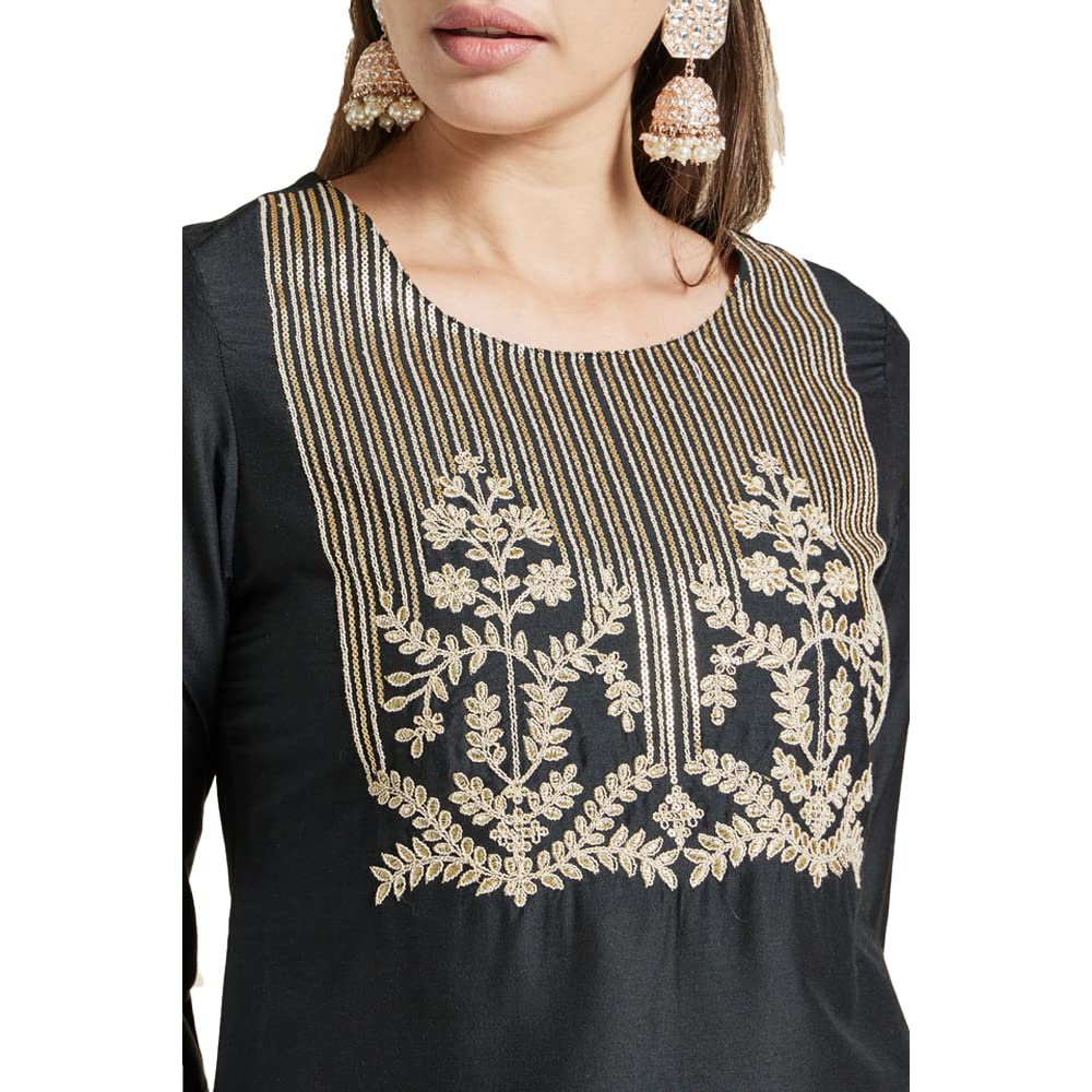 Kashish Women's  Viscose Embroidered Round Neck Straight Fit Kurta