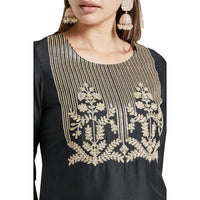 Kashish Women's  Viscose Embroidered Round Neck Straight Fit Kurta