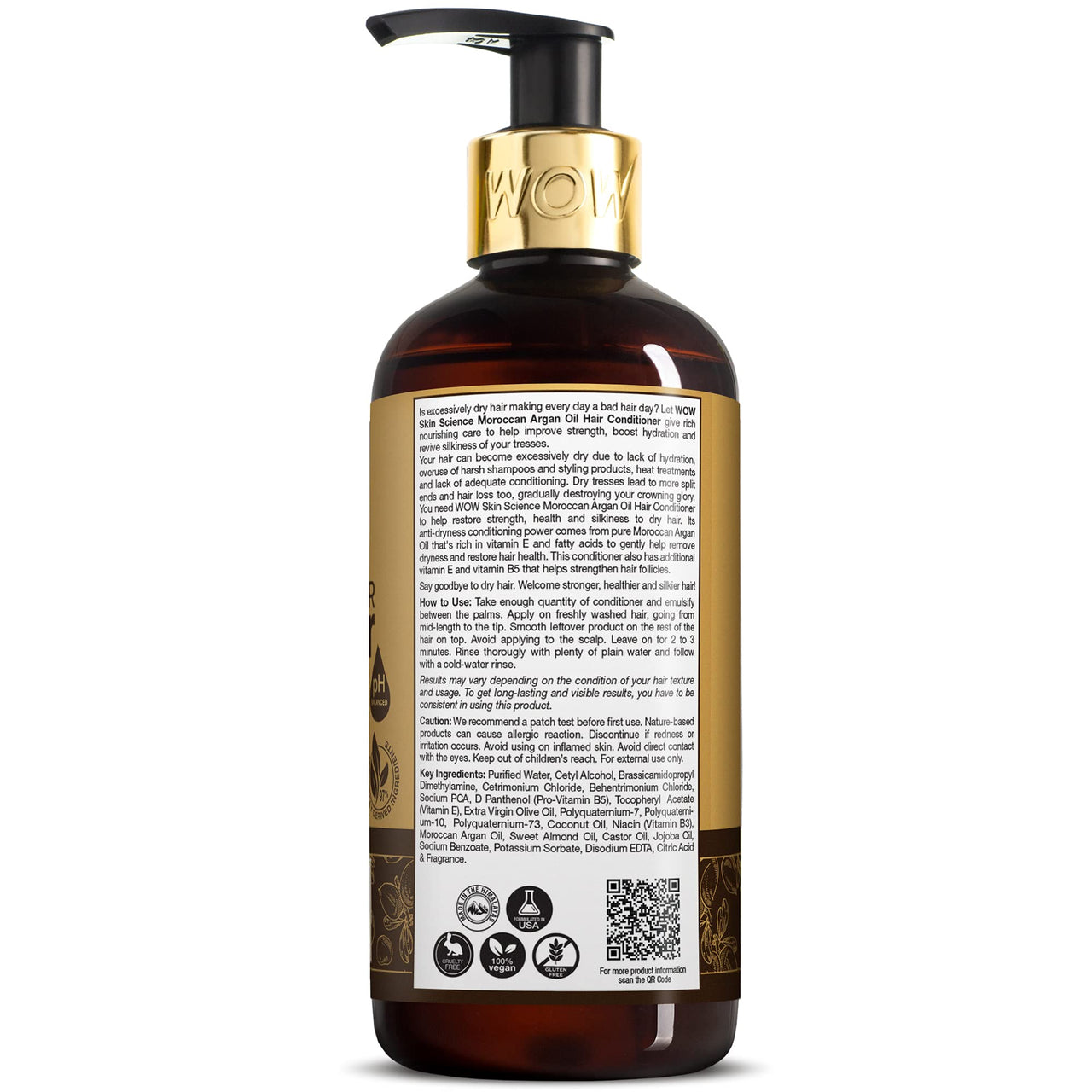 WOW Skin Science Moroccan Argan Oil Conditioner For Dry Hair/Frizz Free Hair- No Sulphates, Parabens, Silicones, Salt & Colour, 300 ml