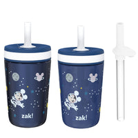Zak Designs Disney Mickey Mouse Kelso Tumbler Set, Leak-Proof Screw-On Lid with Straw, Bundle for Kids Includes Plastic and Stainless Steel Cups with Bonus Sipper (3pc Set, Non-BPA)15 fl oz. Classic
