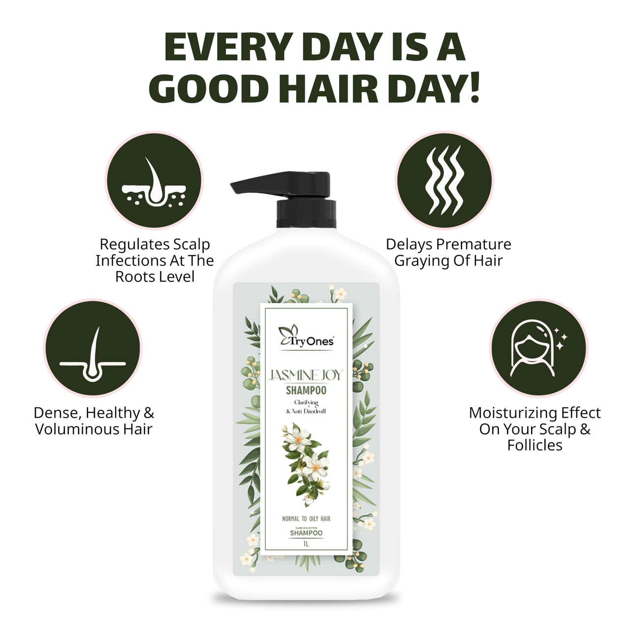 Jasmine Shampoo Clarifying & Anti-Dandruff Shampoo for Deep Cleansing | Calms Irritated Scalp and Nourishes Hair 1000 ml