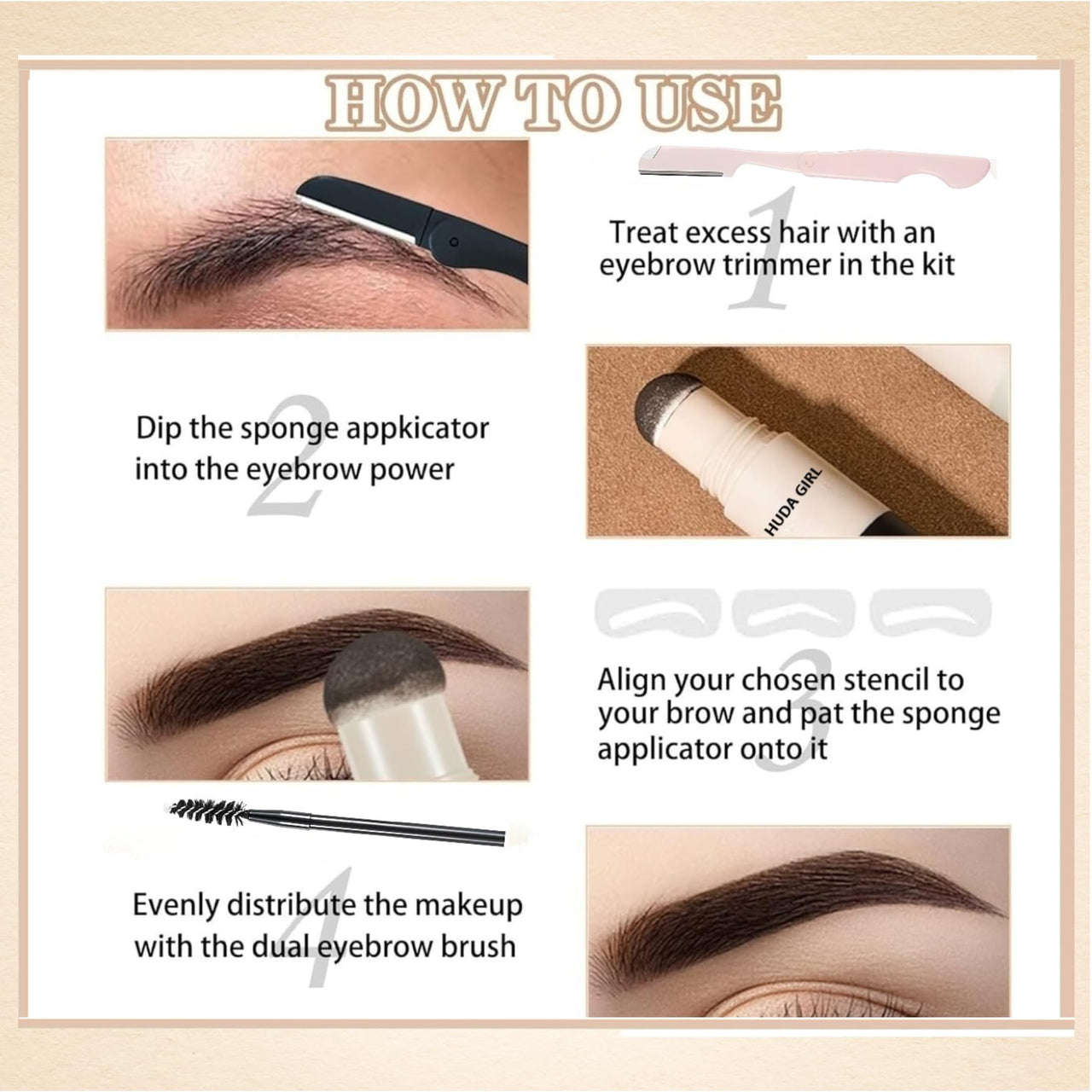 HUDA GIRL Dual Color 2in1 Hairline Powder & Eyebrow Filler for Women, Instant Hair Touch Up & Eyebrow Shaper Kit including Brow Stick Black & Brown with Razor, 2pcs Brush & 3 Brow Stencils