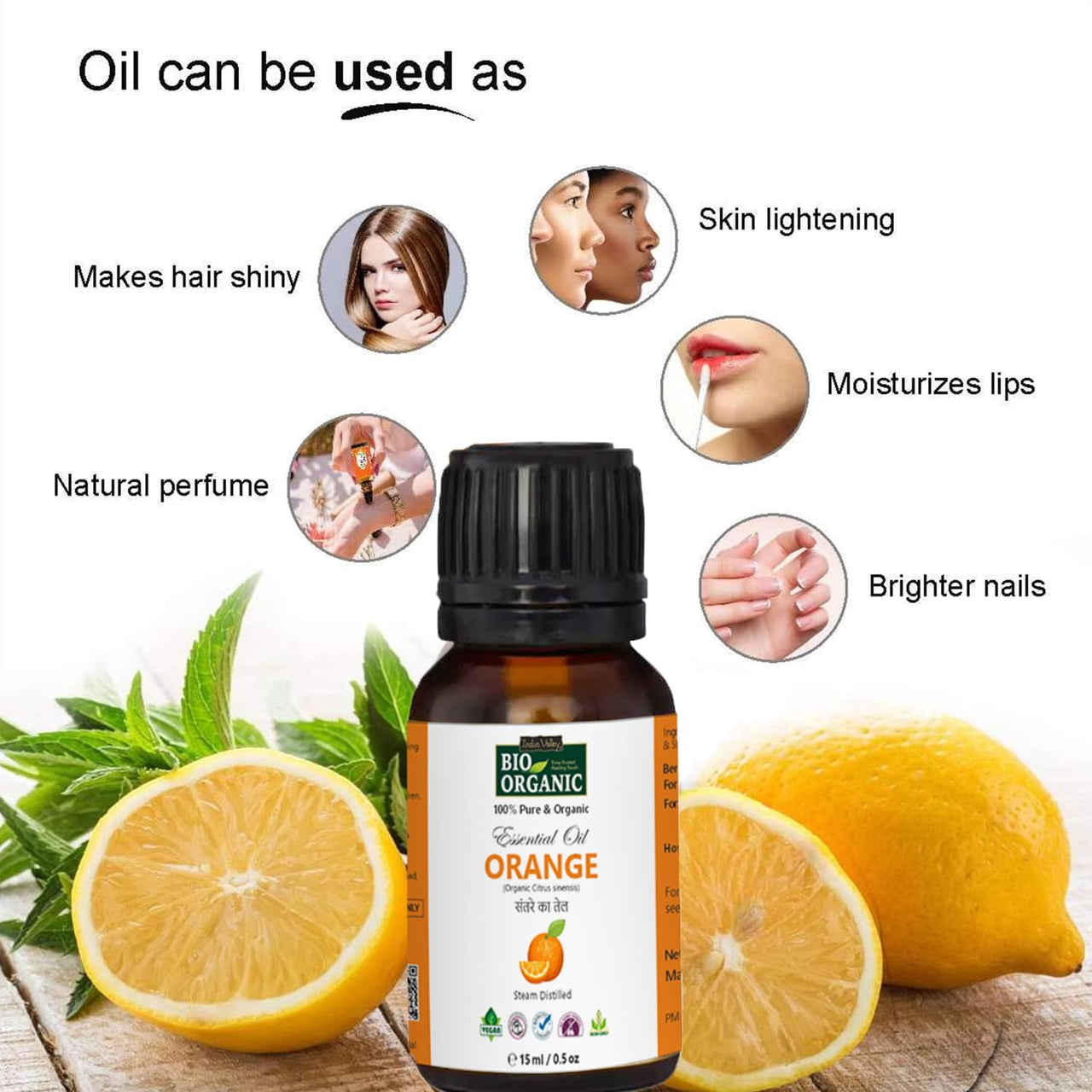 Indus Valley 100% Pure Natural & Organic, Undiluted Orange Essential Oil with Therapeutic Grade & Glass Dropper for Skin, Hair Care -15ml