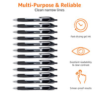 Basics Retractable Gel Ink Pens - Fine Point Pen, Black, 12-Pack