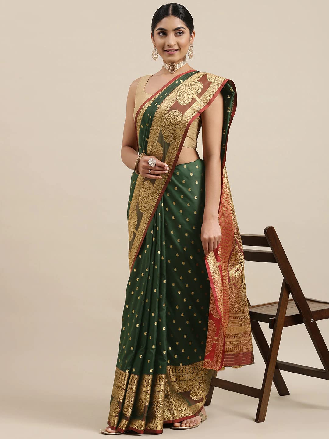 Pandadi Saree Women's  Banarasi Silk Saree With Unstitched Blouse Piece