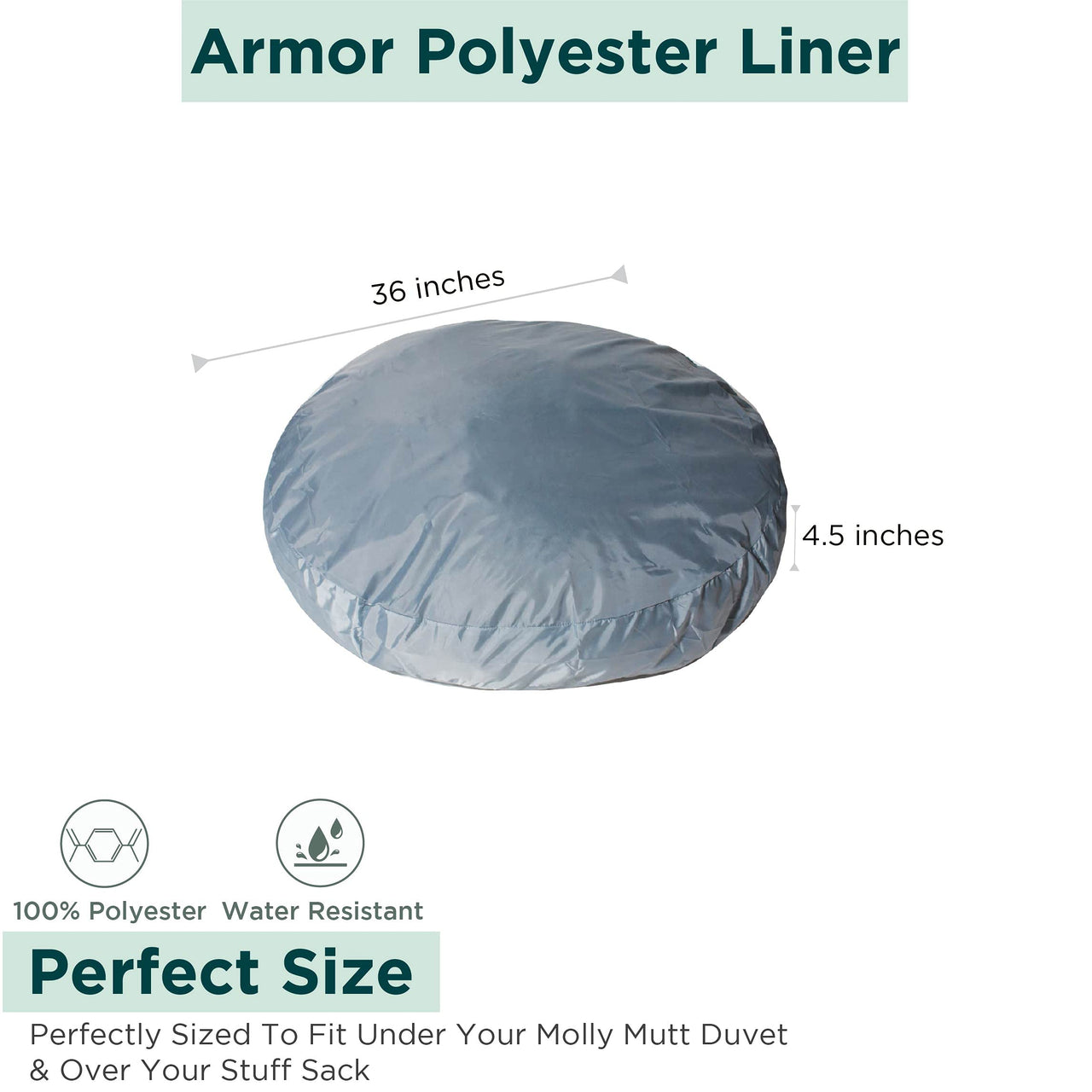 Molly Mutt Water-Resistant Dog Bed Liner, Nylon Bed Liner For Dogs, Easy To Clean, Gray, Round, 36”x36”x4.75” 36" x 4.75" Round Old Version