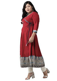 Yash Gallery Women's  Plus Size Plus Size Cotton Blend Kalamkari Printed Angrakha Kurta for Women