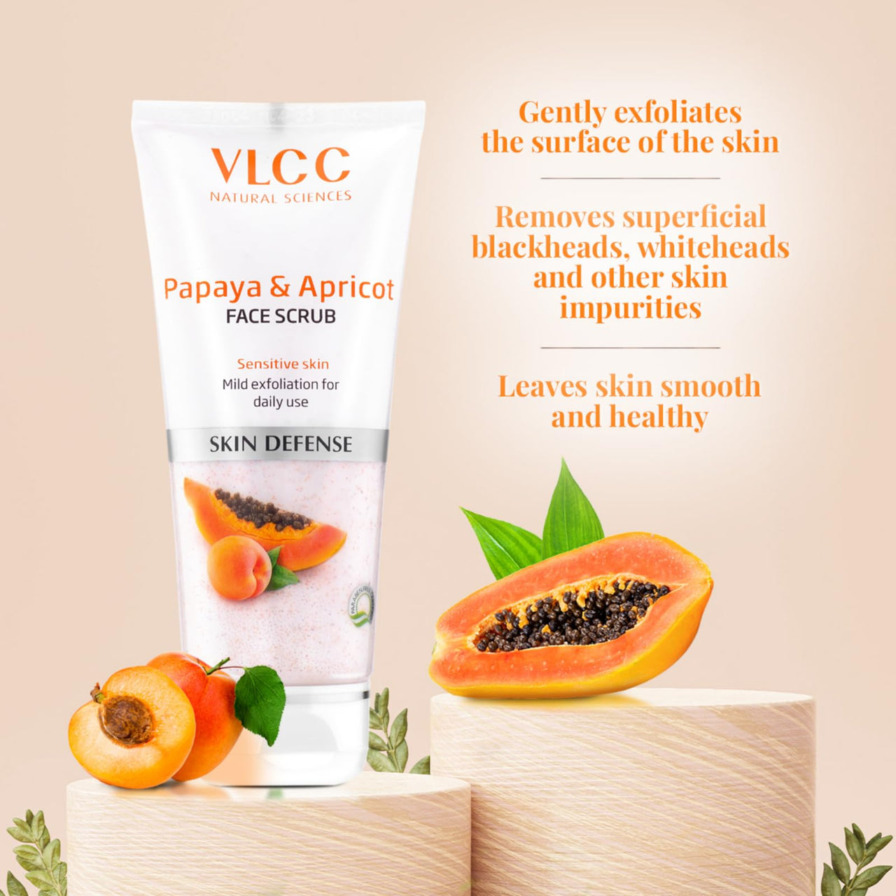 VLCC Papaya & Apricot Face Scrub - 80g - (Pack of 2) | Gentle Scrub to Remove Dead Skin, Dirt | Mild Exfoliating Scrub | Sensitive Skin Scrub | Remove Blackheads & Whiteheads.