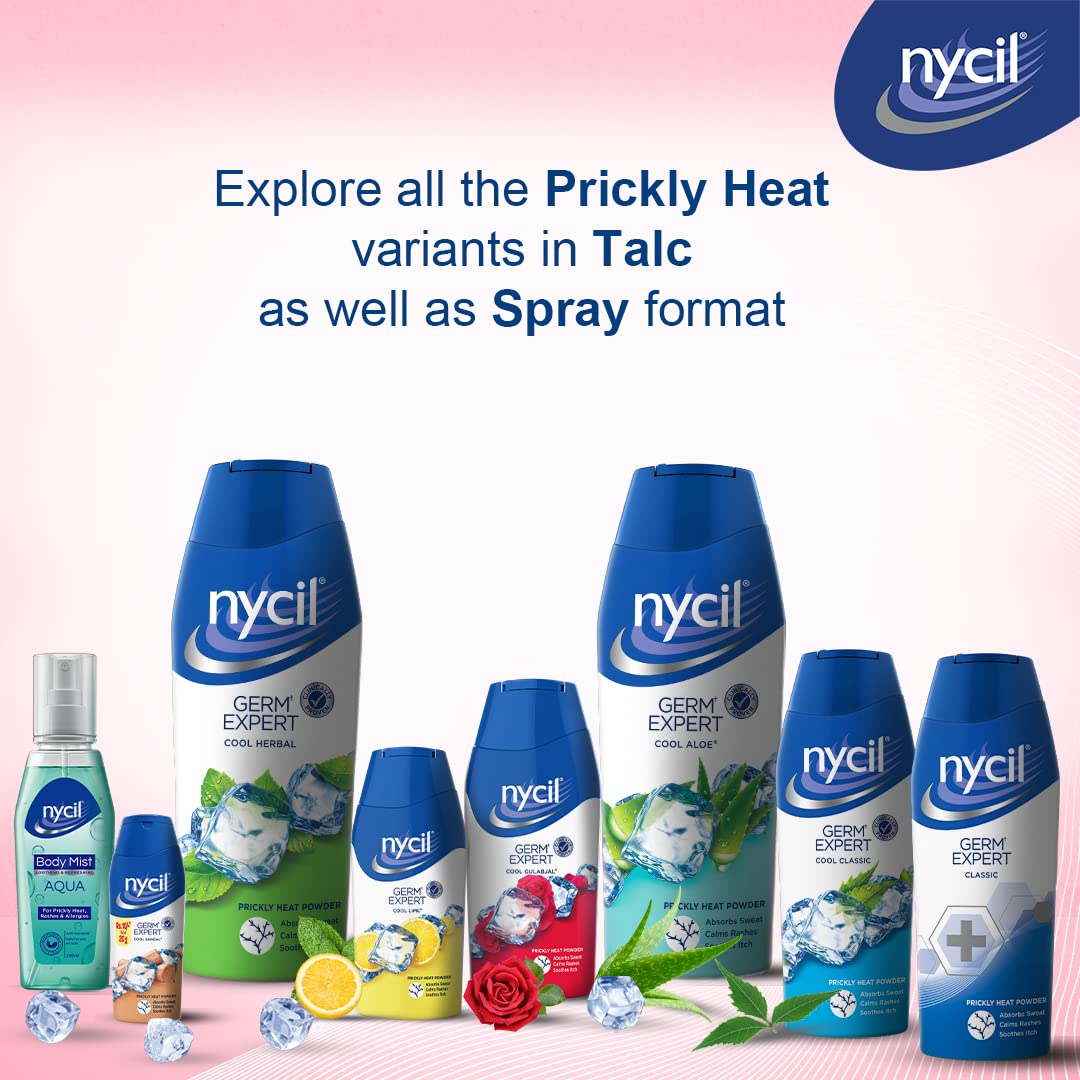 Nycil Germ Expert Cool Gulabjal Prickly Heat and Cooling Powder - 400 g | Get Relief from Skin Problems