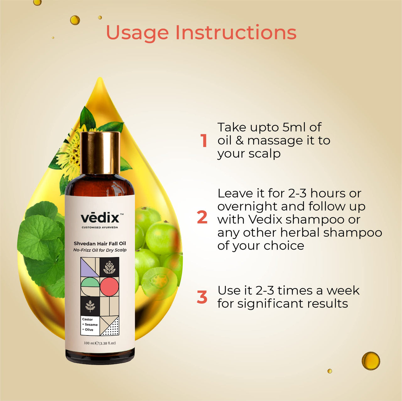 Vedix Ayurvedic Hair Fall Oil Combo with 3 Booster Oils, Shvedan No Frizz Hair Oil For Dry Scalp With Amla, Brahmi & Bhringraj Booster Oils, gift for women, 4 Oils Gift Kit - 130ml