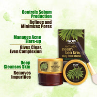 WOW Skin Science Anti-Acne Neem & Tea Tree Clay Face Mask for Refreshing & Refining Acne Prone Skin - For All Skin Types - No Parabens, Sulphate & Mineral Oil, 200 ml