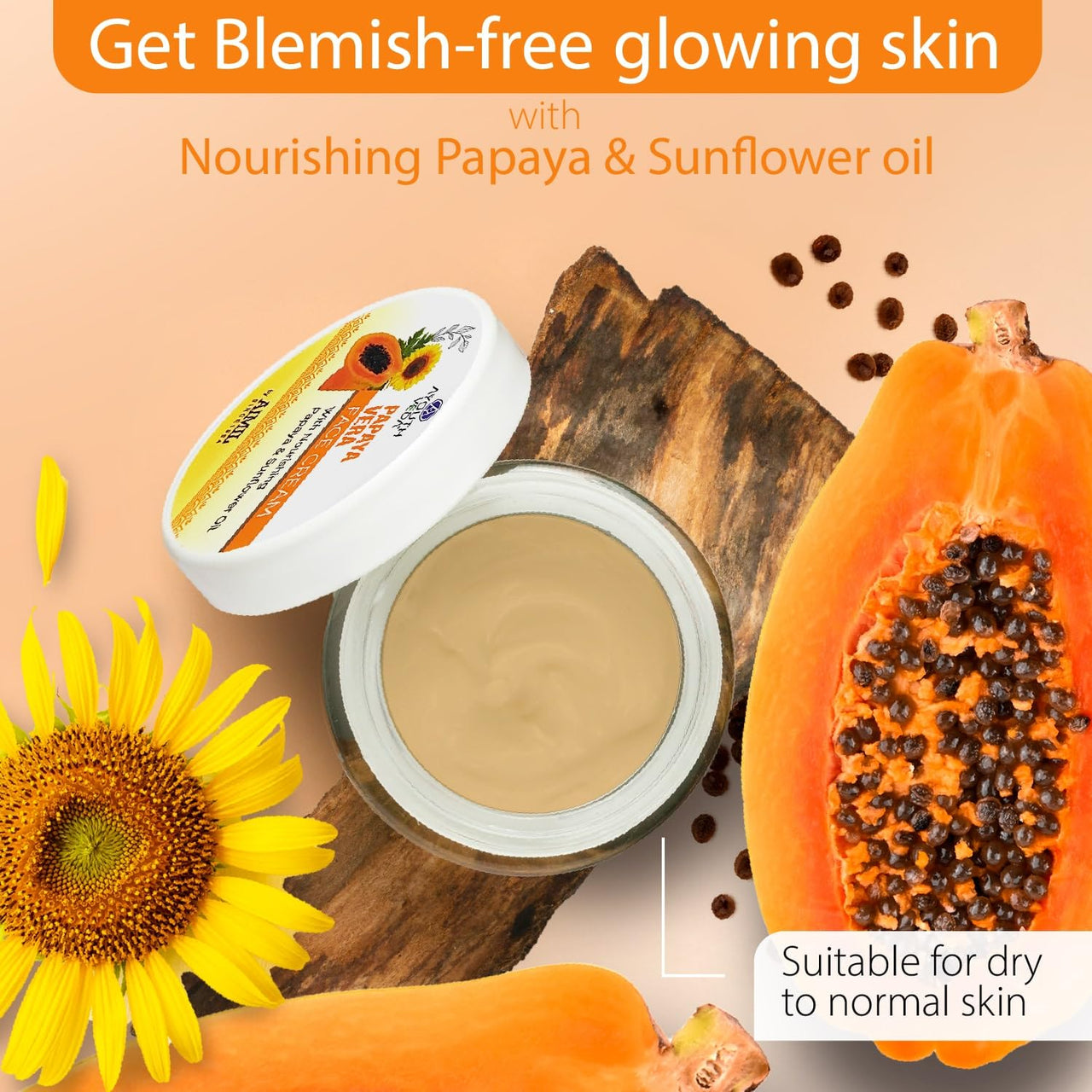 Ayouthveda Papaya Vera Face Cream for Blemish Free Clear Skin Net qty.- 50 g