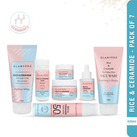 Glamveda Korean Rice & Ceramide 7 Step Weekly Skincare Routine For Women with Gift Box | Face wash, Peel Off Mask, Toner, Serum, Under eye cream, Moisturizer & Sunscreen