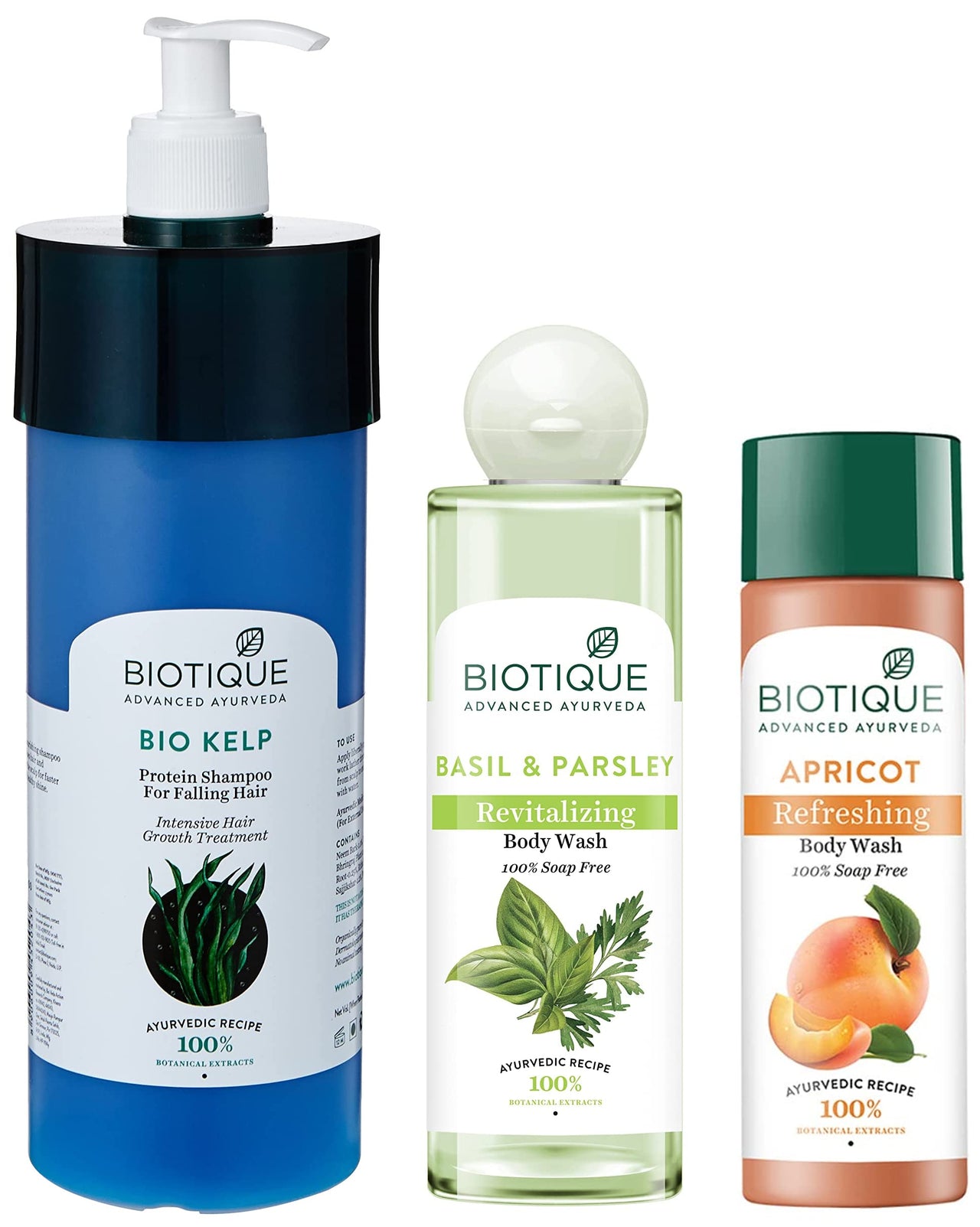 Biotique Bio Kelp Protein Shampoo for Falling Hair Intensive Hair Regrowth Treatment, 800ml & Biotique Bio Apricot Refreshing Body Wash, 190ml & Biotique Basil & Parsley Revitalizing Body Wash, 200ml