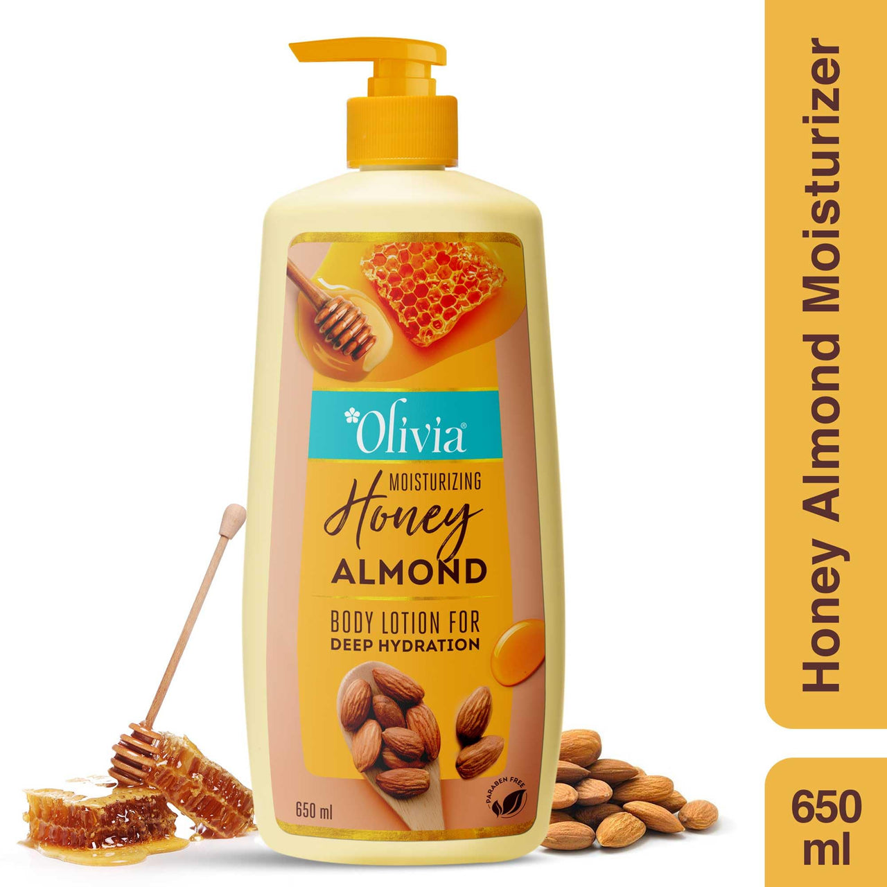 Olivia Honey Almond Deep Hydration Body Lotion | For Soft, Nourishing And Glowing Skin | With Honey, Almonds, Olive Oil, And Vitamin E | 650Ml